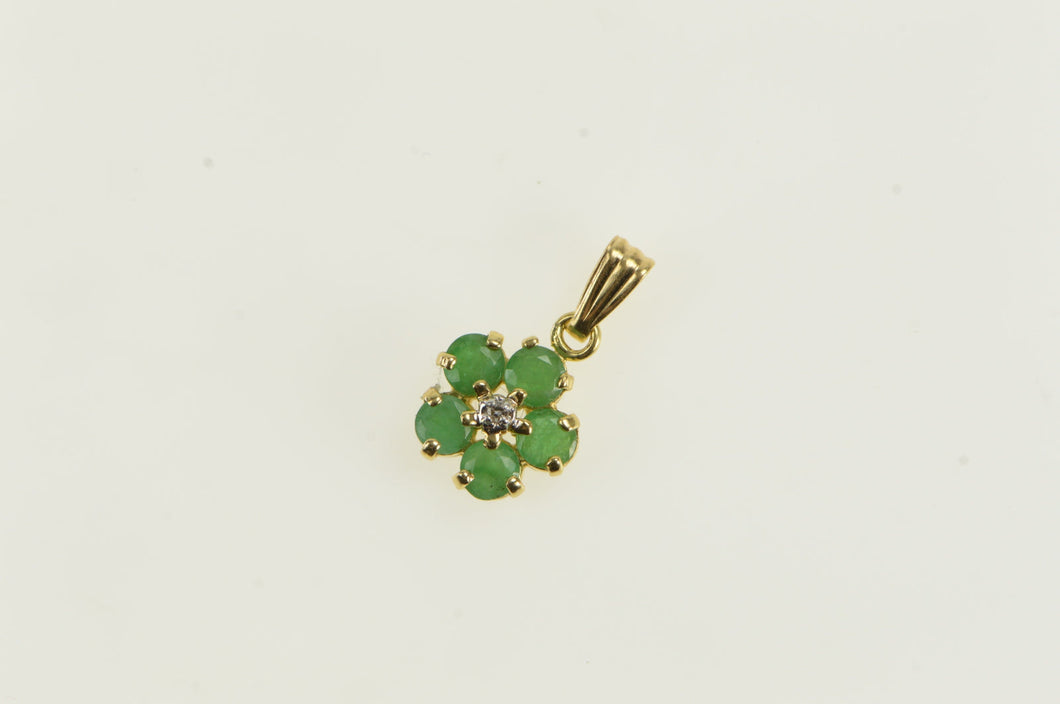 14K Natural Emerald Flower Diamond Accent Pendant Yellow Gold