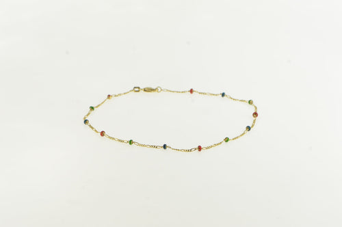 14K Ornate Vintage Colorful Enamel Anklet Chain Bracelet 9.5