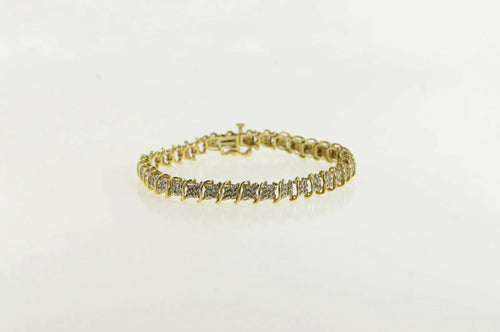 10K Vintage Diamond Cluster Link Classic Tennis Bracelet 6.5