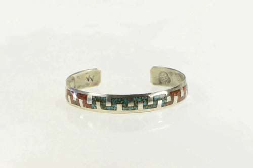 Sterling Silver Gilbert Ortega Southwestern Coral Turquoise Bracelet 6.5