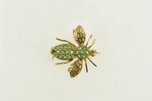 14K Retro Bee Pave Emerald Fly Bug Pin/Brooch Yellow Gold