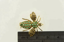 Load image into Gallery viewer, 14K Retro Bee Pave Emerald Fly Bug Pin/Brooch Yellow Gold