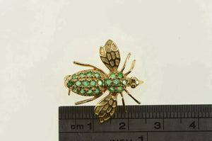 14K Retro Bee Pave Emerald Fly Bug Pin/Brooch Yellow Gold