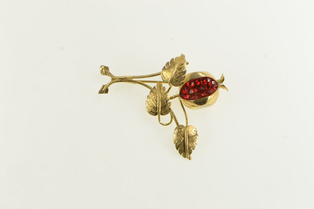 Gold Filled 1960's Retro Red Rhinestone Fig Symbolic Pin/Brooch