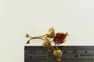 Gold Filled 1960's Retro Red Rhinestone Fig Symbolic Pin/Brooch