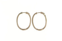 Load image into Gallery viewer, Sterling Silver Oval Classic Inside Outside Fashion Hoop CZ Earrings