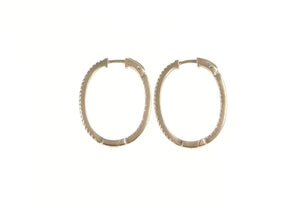 Sterling Silver Oval Classic Inside Outside Fashion Hoop CZ Earrings