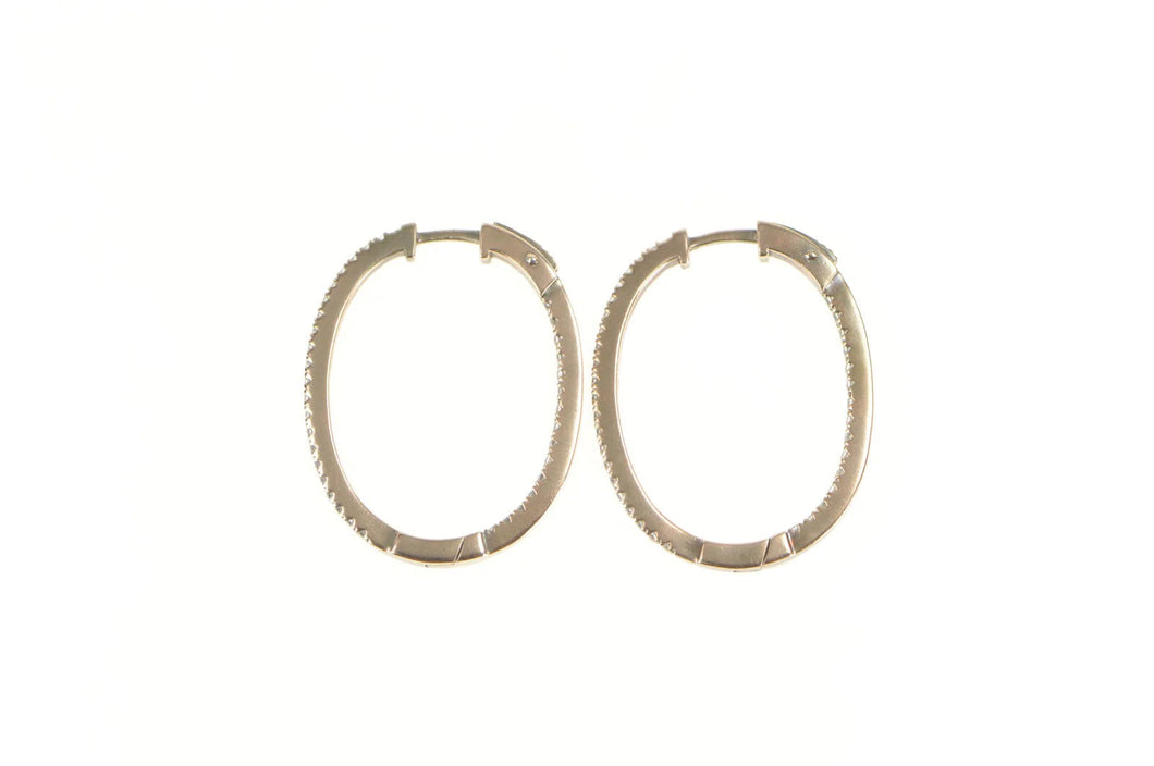 Sterling Silver Oval Classic Inside Outside Fashion Hoop CZ Earrings