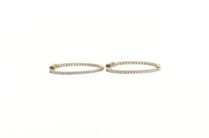 Sterling Silver Oval Classic Inside Outside Fashion Hoop CZ Earrings