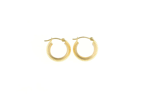 14K Retro Grooved 14.1mm Vintage Rounded Hoop Earrings Yellow Gold