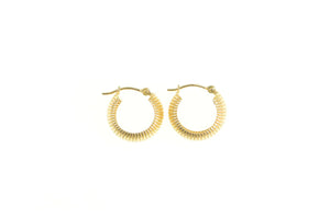 14K Retro Grooved 14.1mm Vintage Rounded Hoop Earrings Yellow Gold