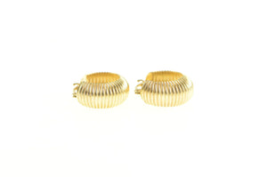 14K Retro Grooved 14.1mm Vintage Rounded Hoop Earrings Yellow Gold