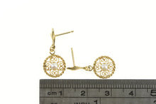 Load image into Gallery viewer, 14K Pearl Round Filigree Dangle Vintage Retro Earrings Yellow Gold