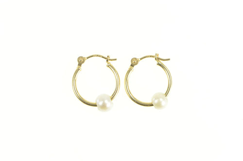 14K Pearl Beaded 14.5mm Classic Statement Hoop Earrings Yellow Gold