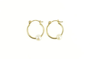14K Pearl Beaded 14.5mm Classic Statement Hoop Earrings Yellow Gold