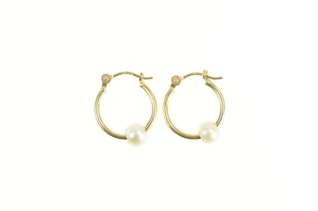 14K Pearl Beaded 14.5mm Classic Statement Hoop Earrings Yellow Gold