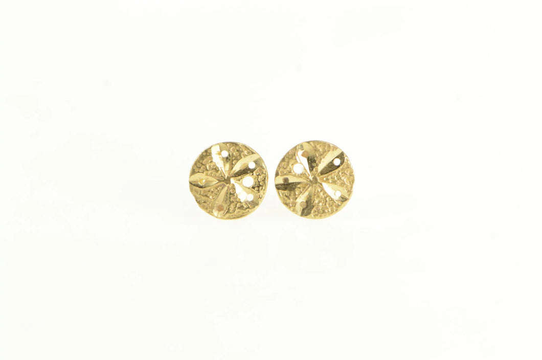 14K Diamond Cut Sand Dollar Sea Shell Stud Earrings Yellow Gold