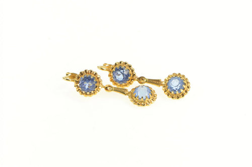 18K 1940's Sim. Sapphire Ornate Floral Dangle Earrings Yellow Gold