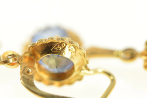 18K 1940's Sim. Sapphire Ornate Floral Dangle Earrings Yellow Gold