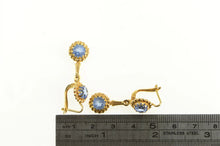 Load image into Gallery viewer, 18K 1940&#39;s Sim. Sapphire Ornate Floral Dangle Earrings Yellow Gold