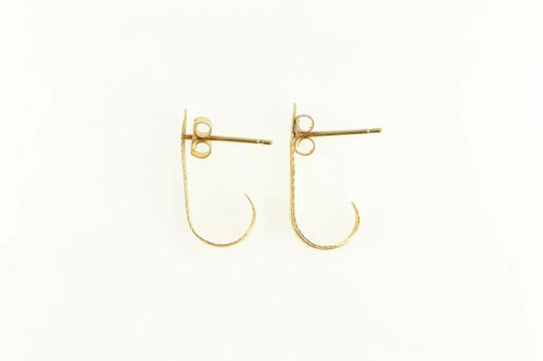 14K Curved Leaf Feather Vintage Semi Hoop Earrings Yellow Gold