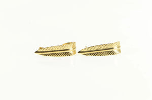 14K Curved Leaf Feather Vintage Semi Hoop Earrings Yellow Gold