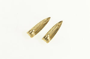 14K Curved Leaf Feather Vintage Semi Hoop Earrings Yellow Gold