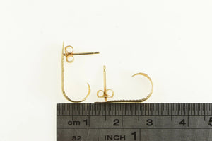 14K Curved Leaf Feather Vintage Semi Hoop Earrings Yellow Gold