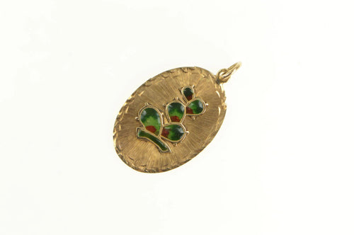 14K 1960's Prickly Pear Cactus Israel Enamel Charm/Pendant Yellow Gold