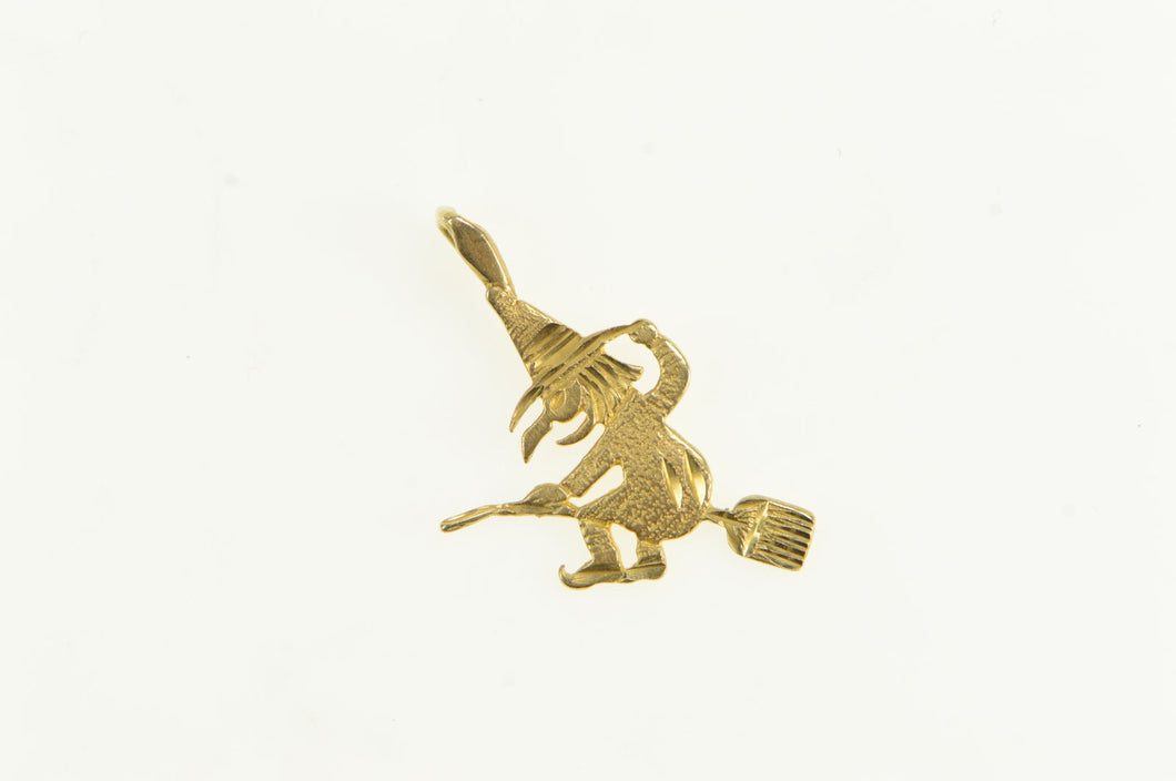 14K Diamond Cut Witch Riding Broom Stick Charm/Pendant Yellow Gold