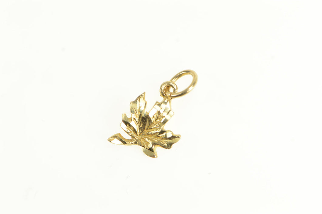 14K Diamond Cut Maple Leaf Nature Motif Charm/Pendant Yellow Gold