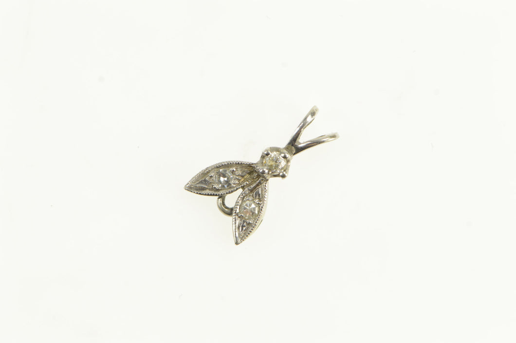 14K 1950's Diamond Leaf Design Vintage Pendant White Gold