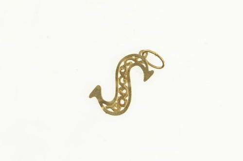 14K S Filigree Initial Monogram Name Letter Charm/Pendant Yellow Gold