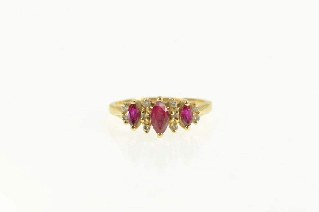 14K Marquise Natural Ruby Diamond Statement Ring Yellow Gold