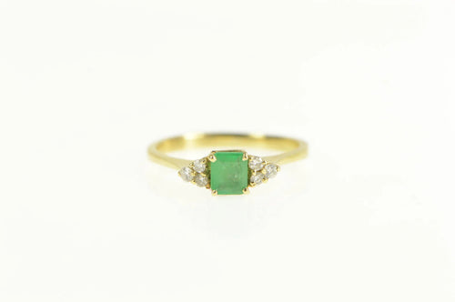 14K Natural Emerald Diamond Cluster Engagement Ring Yellow Gold