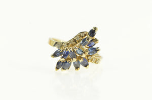 10K Marquise Sapphire Diamond Freeform Bypass Ring Yellow Gold