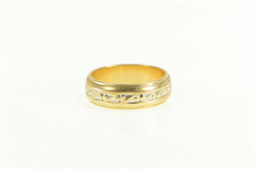 14K 1950's 5.9mm Two Tone Pattern Wedding Band Ring Yellow Gold