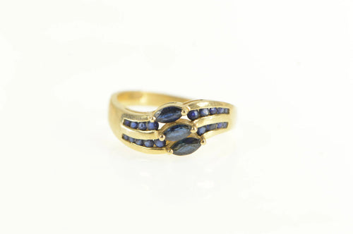 14K Tiered Marquise Sapphire Wavy Band Ring Yellow Gold