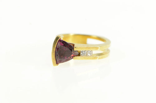 18K Garnet Trillion Diamond Accent Geometric Ring Yellow Gold