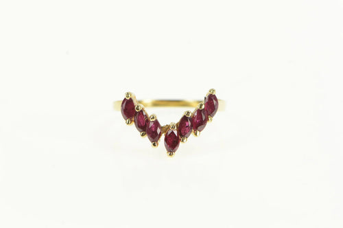 14K Marquise Natural Ruby Chevron Wedding Ring Yellow Gold