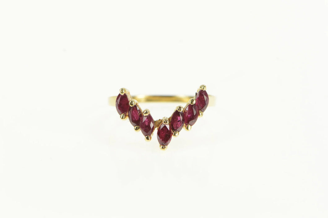 14K Marquise Natural Ruby Chevron Wedding Ring Yellow Gold