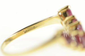 14K Marquise Natural Ruby Chevron Wedding Ring Yellow Gold