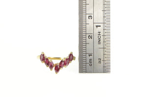 14K Marquise Natural Ruby Chevron Wedding Ring Yellow Gold