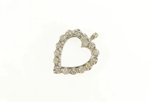 14K 0.50 Ctw 1950's Diamond Heart Love Symbol Pendant White Gold