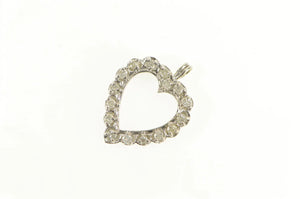 14K 0.50 Ctw 1950's Diamond Heart Love Symbol Pendant White Gold