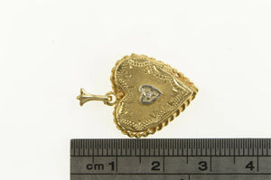 14K 1940's Diamond Heart Ornate Photo Locket Pendant Yellow Gold