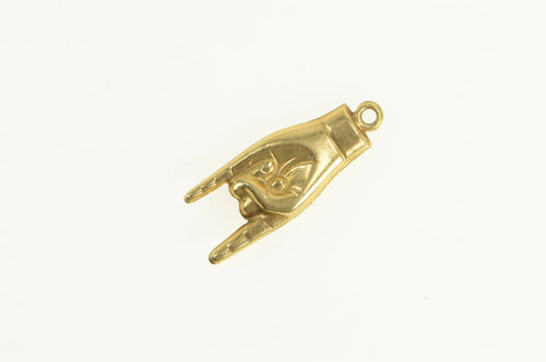 14K 3D Horns Rock & Roll Hand Sign Symbol Charm/Pendant Yellow Gold