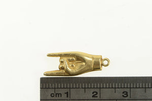 14K 3D Horns Rock & Roll Hand Sign Symbol Charm/Pendant Yellow Gold