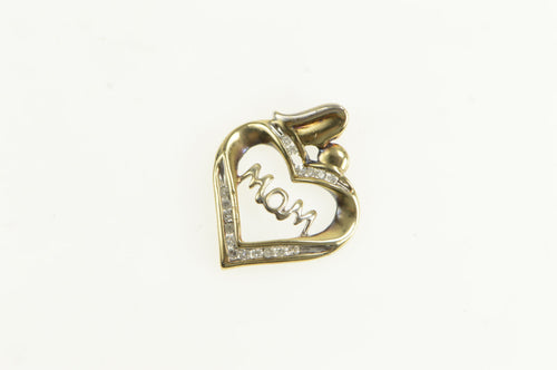 14K Mom Diamond Heart Mother's Day Love Symbol Pendant Yellow Gold