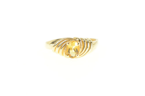 14K Oval Citrine Scalloped Swirl Spiral Statement Ring Yellow Gold